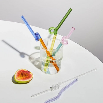 Grazy Artistry Стъклени сламки Twist Сламки за многократна употреба Топлоустойчива стъклена сламка Чай с мляко за пиене Стъклена пръчка с дълга дръжка