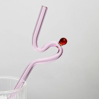 Grazy Artistry Стъклени сламки Twist Сламки за многократна употреба Топлоустойчива стъклена сламка Чай с мляко за пиене Стъклена пръчка с дълга дръжка