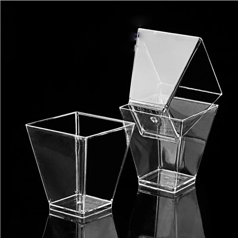 Ühekordsed plastikust vahutopsid läbipaistev redel kandiline pudingi tarretistopsid jäik magustoidualus puidukliidest jogurtitopsid 10/20tk