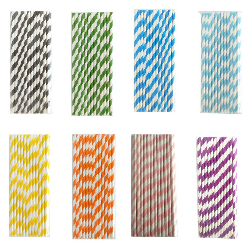 Biológiailag lebomló csíkok papír szívószálak Rózsaszín kék sárga csíkok szívószálak Esküvői születésnapi parti dekoráció Babazuhany gyerekeknek
