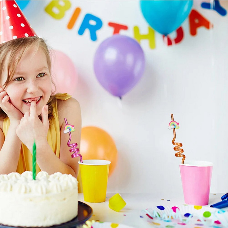 Korduvkasutatav multikas vikerkaare õled laste mänguasi PVC sünnipäevapeo õled vikerkaare õled lastele beebi dušš