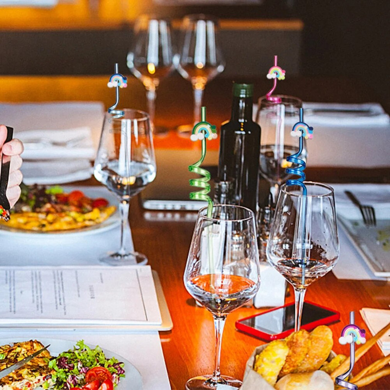 Korduvkasutatav multikas vikerkaare õled laste mänguasi PVC sünnipäevapeo õled vikerkaare õled lastele beebi dušš