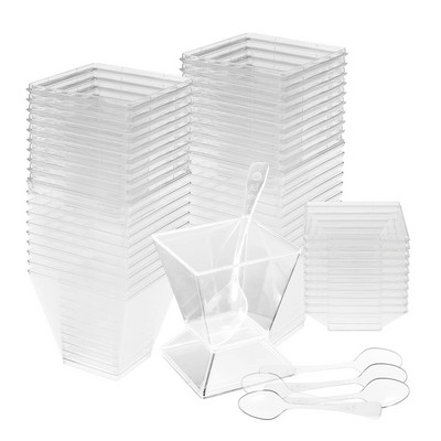 50 tk kaanega väikesed magustoidutopsid, lusikad 2 untsi/60 ml plastist magustoidujäätise tass DIY magustoidu kodufestivali pulmapeotarbed