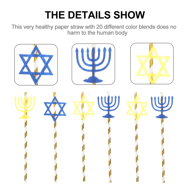 20 kom. Papirnate slamke Slamke za mliječne napitke Slamke za posluživanje Hanukkah zabava u različitim bojama