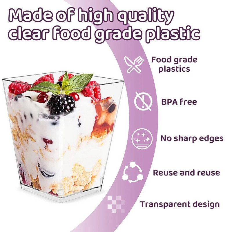 50 tk Mini magustoidutass kaanega Lusikad 2 untsi/60 ml plastist magustoidujäätise tass DIY magustoidu kodufestivali pulmapeotarbed