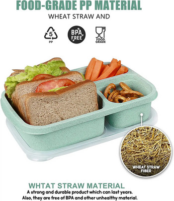 Кутия за обяд Пластмасови контейнери за обяд в микровълнова фурна Кутия за обяд Bento без бисфенол А с капаци Контейнери за многократна употреба за съхранение на храна