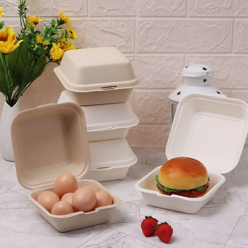 10 tk ühekordsed Bento karbid Mikrolaineahjus lagunevad lõunakarbi konteinerid kaasavõetav pakkimine Hamburgeri koogi pakend Keskkonnasõbralik