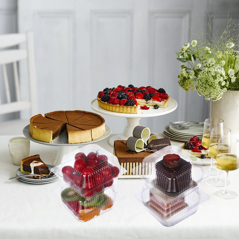 25 τμχ Clear Clamshell δοχείο φαγητού με καπάκια για μεσημεριανό γεύμα μιας χρήσης κουτιά για πικνίκ Κουτιά συσκευασίας τροφίμων Κουτιά για φαγητό σε πακέτο Κουτιά κέικ