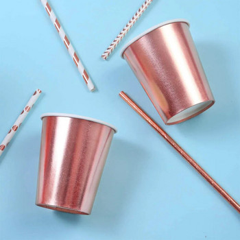 100 συσκευασίες Φλιτζάνι μιας χρήσης Ροζ χρυσό φύλλο χαρτί Κύπελλο 9 ουγκιών Πάρτι Γάμος Γενέθλια Ποτό Κύπελλο πάρτι Επιτραπέζια σκεύη