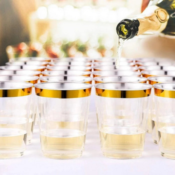 10 бр. Златни пластмасови десертни чаши 12 унции Твърда чаша за еднократна употреба PWine Glass Прозрачна чаша за напитки Рожден ден Сватба Доставени
