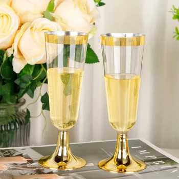 10 τμχ χρυσά πλαστικά ποτήρια σαμπάνιας -5 ουγγιές Κατάλληλα για πάρτι, γάμους και πρωτοχρονιά