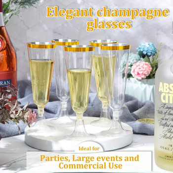 10 бр. Златни пластмасови чаши за шампанско -5 унции, подходящи за партита, сватби и Нова година