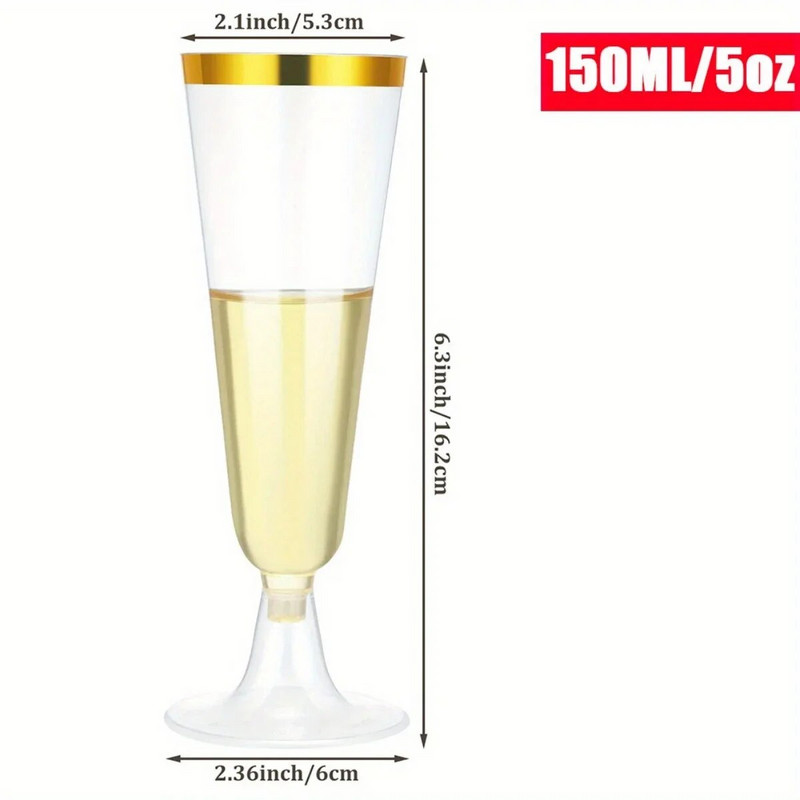 10 tk kullast plastist šampanjaklaase - 5 untsi, mis sobivad pidudeks, pulmadeks ja uusaastateks