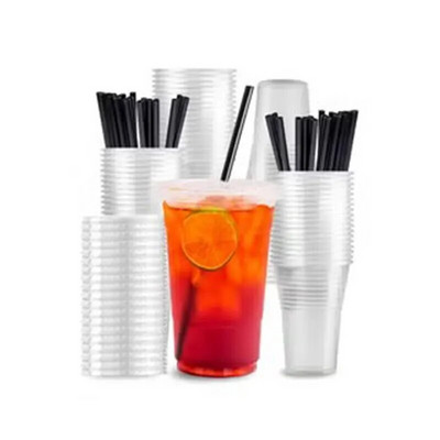 360 ml (12 untsi) läbipaistvad kaanega tassid Õlekõrred PET plastist kohvitassid 10 tk ühekordsed tassid teesmuutide, karastusjookide ja jookide jaoks