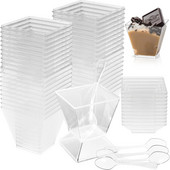 50 db mini desszert csésze fedővel Kanalak 60 ml műanyag desszert fagylalt csésze DIY desszert Otthoni Fesztivál esküvői kellékei