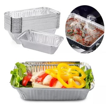 20PCS 450ml контейнер за храна от алуминиево фолио за еднократна употреба с капаци Барбекю поднос от алуминиево фолио Правоъгълна кутия за обяд Кухненски консумативи