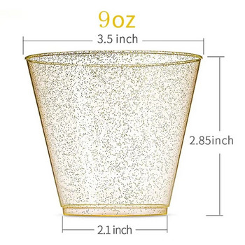9OZ270ML чаши за вода за еднократна употреба златен прах чаши за вино сребърен прах пластмасови чаши за уиски чаши за сок чаши за десерт чаши за мус