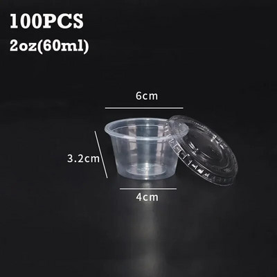 100 tk ühekordselt kasutatav kaanega plasttops Läbipaistvad kastmetopsid tarretisjogurti maitseainekonteiner ümmargune suletud karbiga köögitarvikud