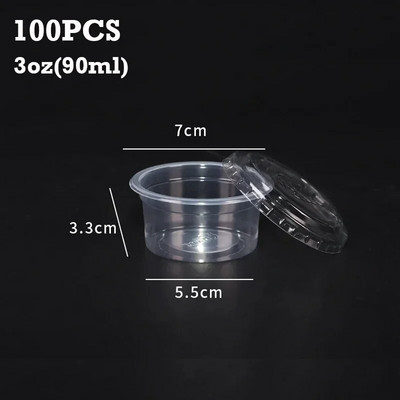 100 tk ühekordselt kasutatav kaanega plasttops Läbipaistvad kastmetopsid tarretisjogurti maitseainekonteiner ümmargune suletud karbiga köögitarvikud