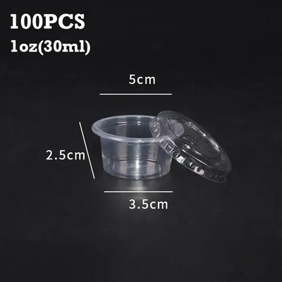 100 tk ühekordselt kasutatav kaanega plasttops Läbipaistvad kastmetopsid tarretisjogurti maitseainekonteiner ümmargune suletud karbiga köögitarvikud