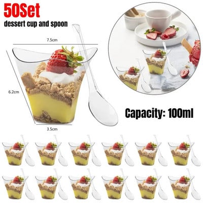 50 kompleta jednokratnih plastičnih čaša za desert Porcija prozirna čaša za sladoled za desert Kućna božićna zabava 60 ml/100 ml/160 ml