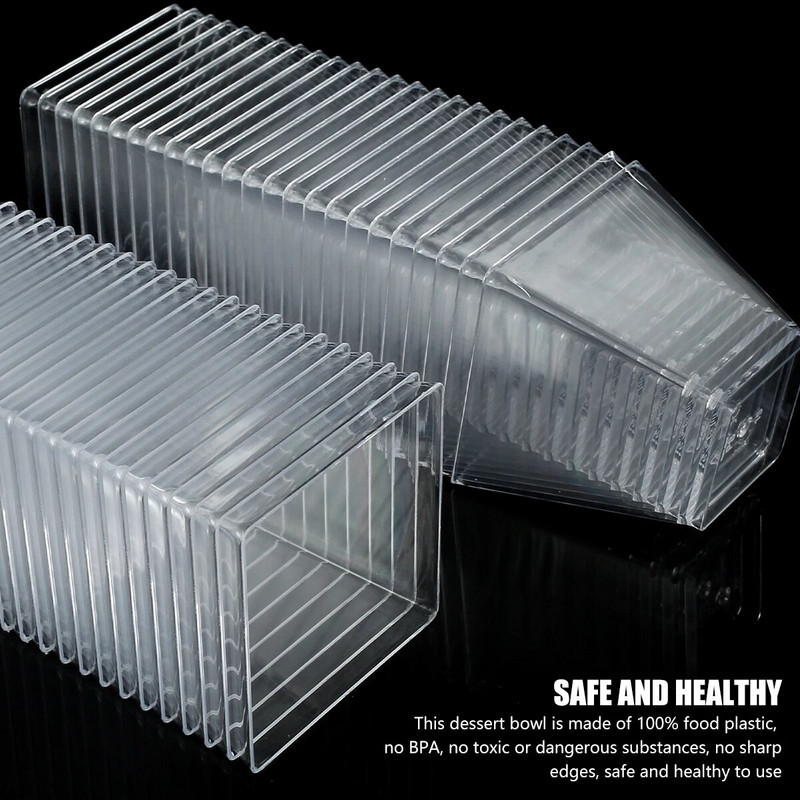 50 tk nelinurksed mini-magustoidutopsid lusikatega 60 ml parfee eelroa tass Korduvkasutatav serveerimiskauss Pudingivahu jaoks mõeldud magustoidukausid