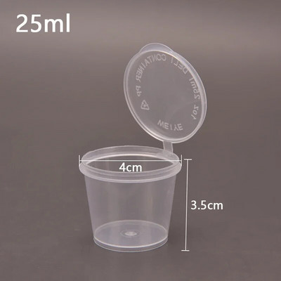 25 bucăți 25 ml recipiente din plastic de unică folosință pentru sos la pachet cutie cutie cutie pentru vopsea cu capac cu balamale pigment