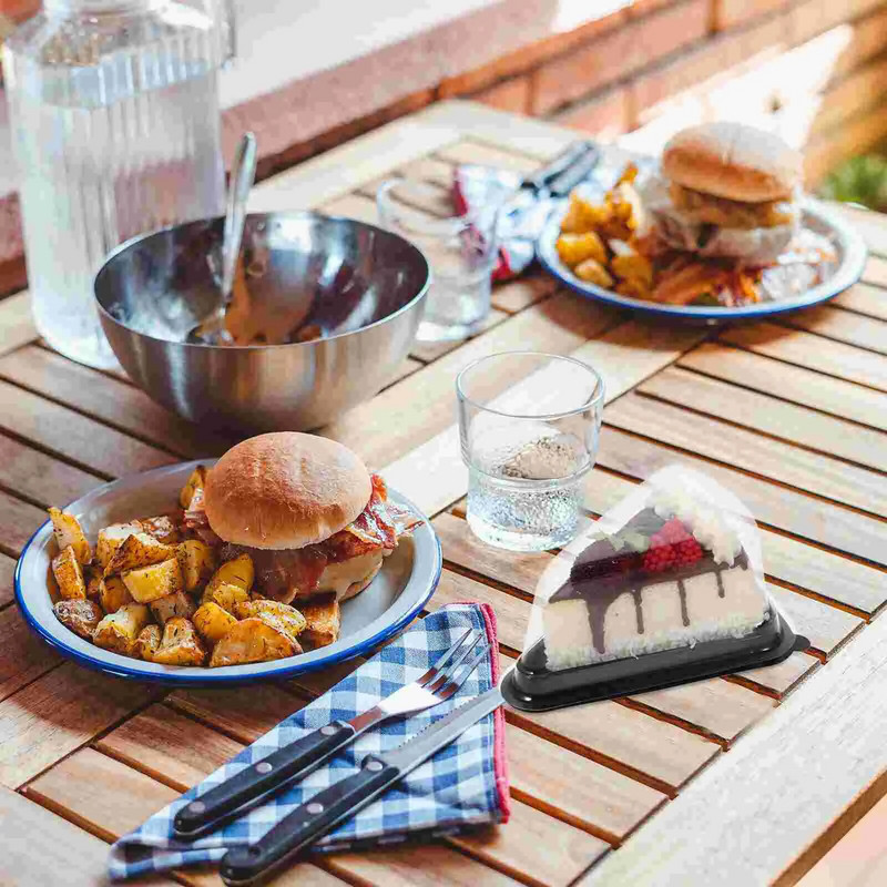 10 buc. Cutie de prăjituri triunghiulare Ambalare din plastic pentru sandvici Cutii pentru prăjituri Cutie de ambalare pentru prăjituri din plastic Ambalaj cadou pentru panificație (negru)