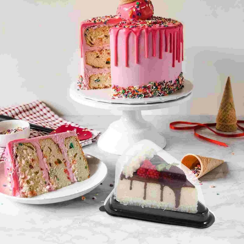 10 buc. Cutie de prăjituri triunghiulare Ambalare din plastic pentru sandvici Cutii pentru prăjituri Cutie de ambalare pentru prăjituri din plastic Ambalaj cadou pentru panificație (negru)