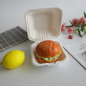 10PCS Биоразградима 6-инчова кутия за хамбургери за еднократна употреба, кутия за обяд Bento Контейнери за храна Cak за печене Защита на десерта Кутия за закуски
