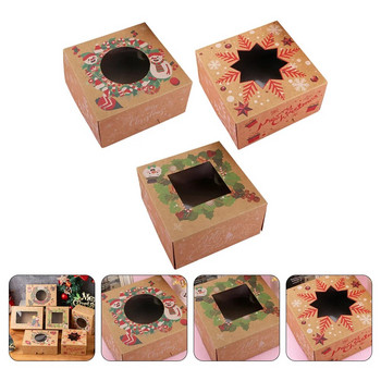 3 бр. Коледни хартиени кутии за прозорци Контейнери за бонбони за подаръци Кутии за опаковане на десерти