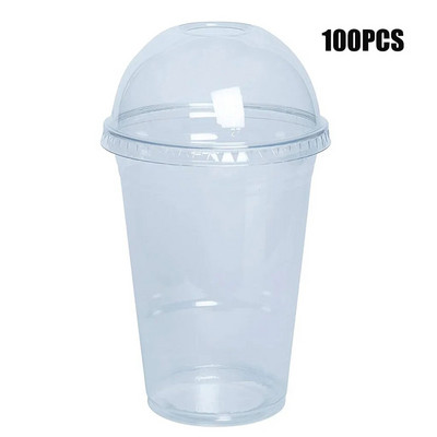 100PCS/Set 450ML plastične čaše s kupolastim poklopcima za ledeno hladna pića, kavu, čaj, smoothije, gazirana pića, vodu, zabavu, jednokratno posuđe za šalice