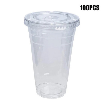 100PCS/Set 450ML plastične čaše s kupolastim poklopcima za ledeno hladna pića, kavu, čaj, smoothije, gazirana pića, vodu, zabavu, jednokratno posuđe za šalice