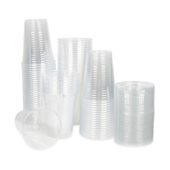 10 унции (300 ml) прозрачни пластмасови чаши с плоски капаци