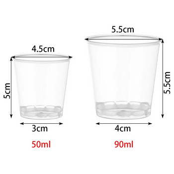 50 ml/90 ml Кръгли пластмасови чаши за еднократна употреба Десертни чаши Напитки Декорации за сватбено тържество Консумативи Чаша за домашна кухня
