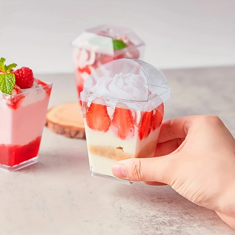 Mousse Cup, Puding Cup, Jogurt Cup, Individuaalne konteiner vahukoogi, Pudingi ja Jogurti jaoks, Läbipaistev kaanega