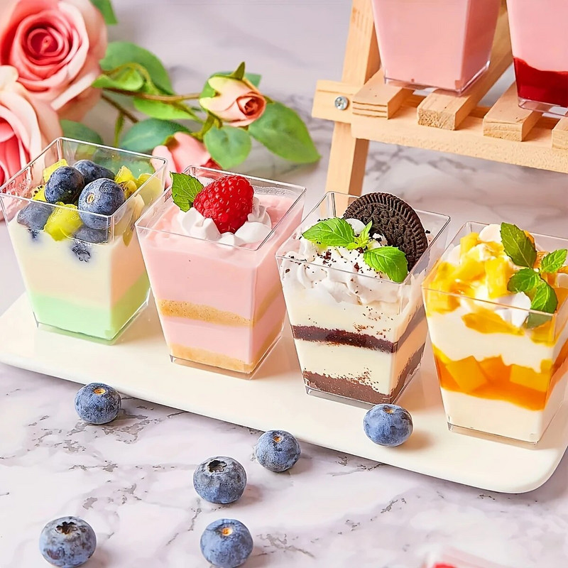 Mousse Cup, Puding Cup, Jogurt Cup, Individuaalne konteiner vahukoogi, Pudingi ja Jogurti jaoks, Läbipaistev kaanega