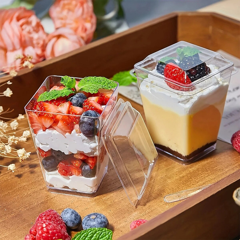 Mousse Cup, Puding Cup, Jogurt Cup, Individuaalne konteiner vahukoogi, Pudingi ja Jogurti jaoks, Läbipaistev kaanega