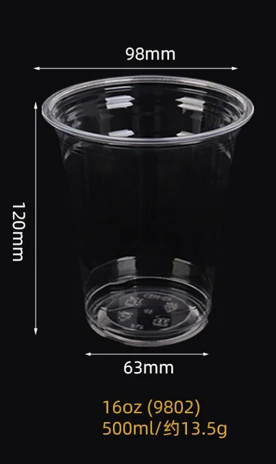 50tk/pakk 98mm läbimõõduga PET-mulli teetass Ühekordne kohvitass Külma joogitass Piima-tee tass 360/500/700ml