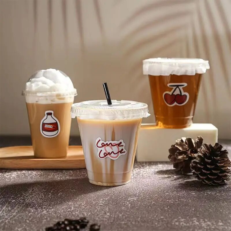 50tk/pakk 98mm läbimõõduga PET-mulli teetass Ühekordne kohvitass Külma joogitass Piima-tee tass 360/500/700ml