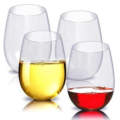 Pahare de vin din plastic fără tulpină, de unică folosință, 12 oz, 16 oz, pahare de vin din plastic transparent, rezistente la spargere, reciclabile și fără BPA