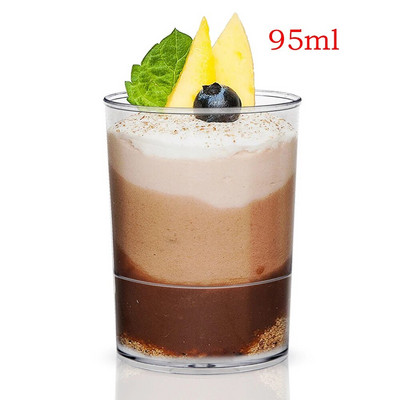 50 tk plasttops ühekordselt kasutatavad ümmargused magustoidutopsid, läbipaistev toidukonteiner tarretisjogurtivahu magustoidu küpsetamiseks