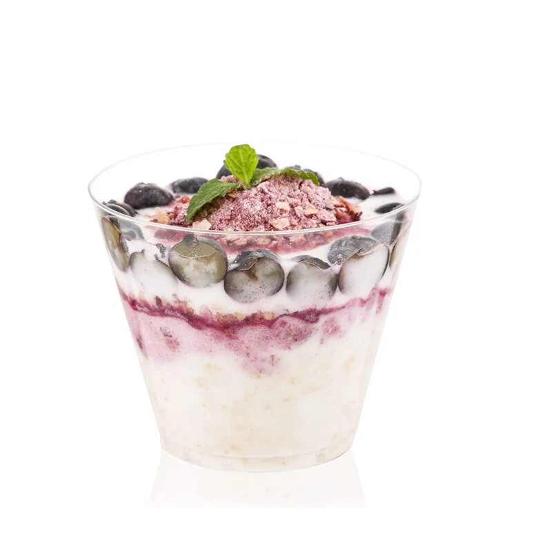 50 tk plasttops ühekordselt kasutatavad ümmargused magustoidutopsid, läbipaistev toidukonteiner tarretisjogurtivahu magustoidu küpsetamiseks