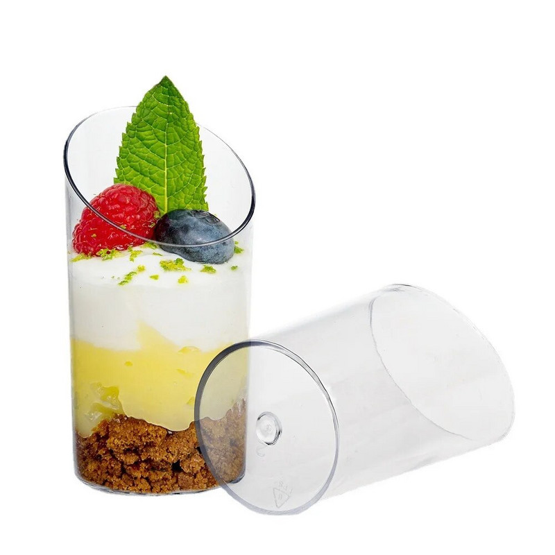 50 tk plasttops ühekordselt kasutatavad ümmargused magustoidutopsid, läbipaistev toidukonteiner tarretisjogurtivahu magustoidu küpsetamiseks