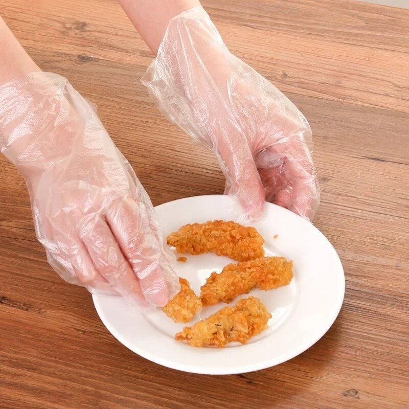100 bucăți/cutie Mănuși de unică folosință din plastic pentru alimente, bucătărie, restaurant, grătar, fructe, legume, mănuși din PE, accesorii de frumusețe pentru mese