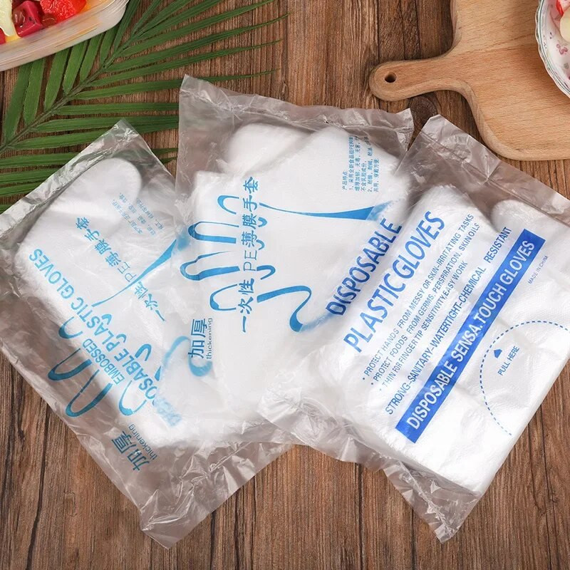 100 bucăți/cutie Mănuși de unică folosință din plastic pentru alimente, bucătărie, restaurant, grătar, fructe, legume, mănuși din PE, accesorii de frumusețe pentru mese