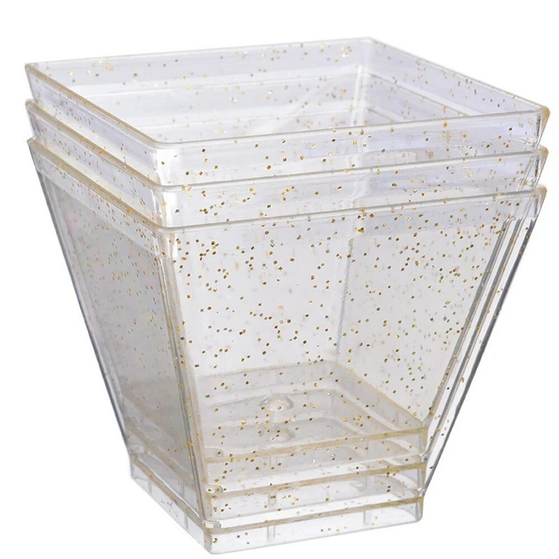 50 komada božićnih plastičnih jednokratnih zlatnih pjenušavih desertnih šalica sa žlicom, kućna mini posuda za hranu