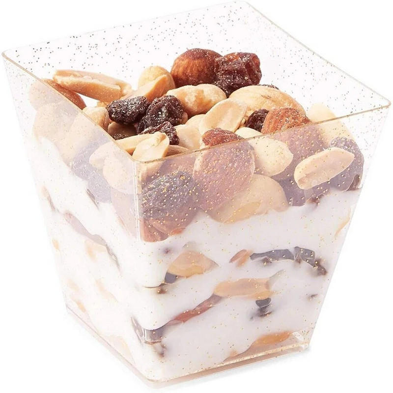 50 komada božićnih plastičnih jednokratnih zlatnih pjenušavih desertnih šalica sa žlicom, kućna mini posuda za hranu