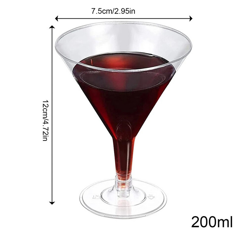 6kom jednokratne čaše za crno vino, plastične žljebove za šampanjac, koktel, čaša, čaša za svadbene zabave, šalica za piće 200 ml
