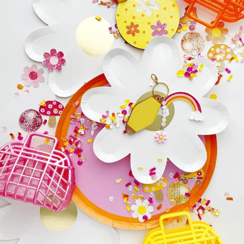 10 vnt / rinkinys 7 colių col. stiliaus vienkartiniai kūrybingi, mieli, maži, margalapio formos popieriniai lėkštės Vaikų gimtadienio nešiojamieji stalo reikmenys